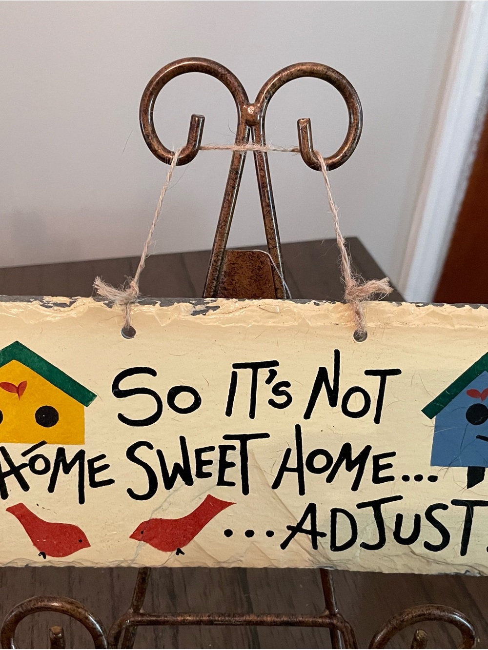 Cream Hand-Painted Wall Plaque with Red Bird Accents slate